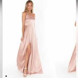 Show Me Your Mumu Shannon One Shoulder Rose Gold Luxe Satin Size Large